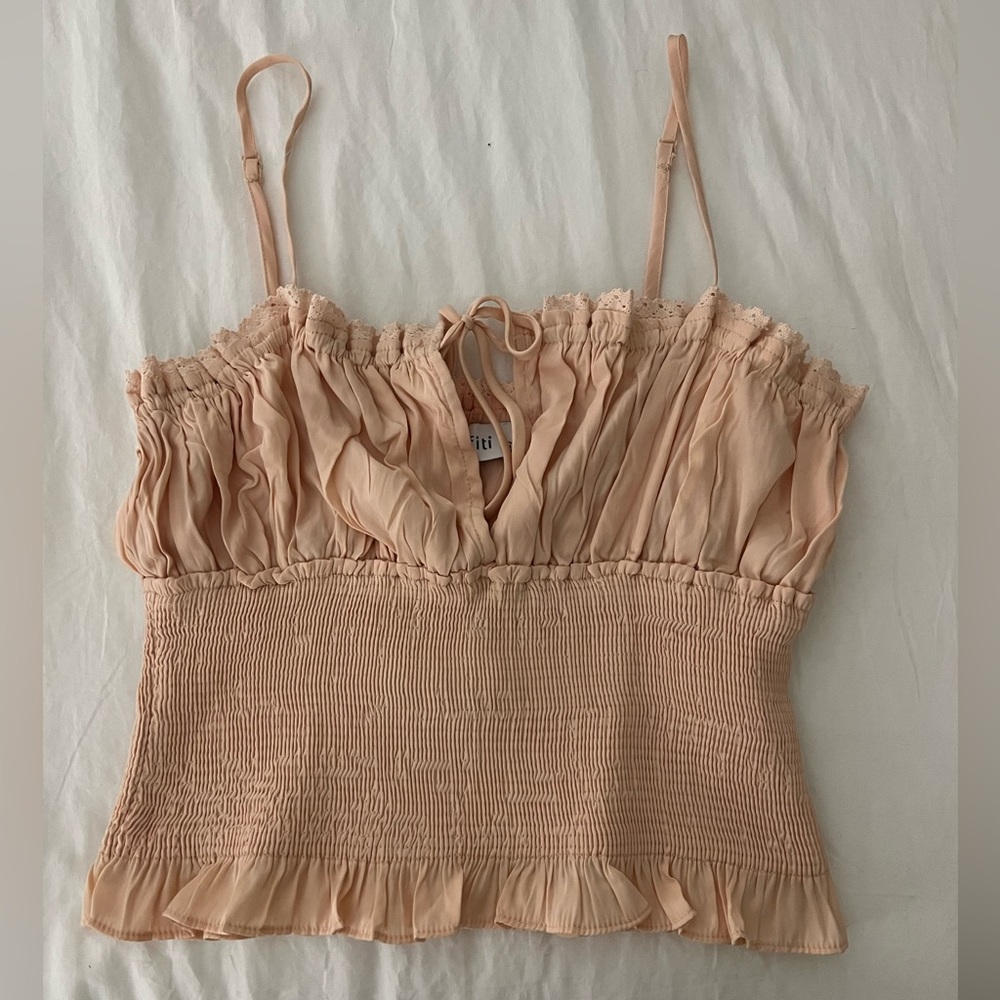 Lace trim smocked tank- never worn!